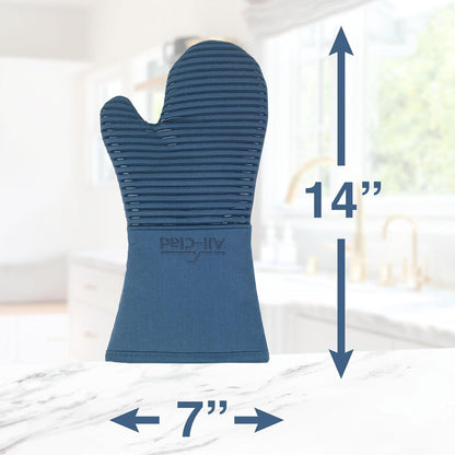 All-Clad Silicone Oven Mitts: Heat Resistant up to 500 Degrees - 100% Cotton & Silicone, 14"x7" Oven Mitt for Kitchen and Barbeque, Pewter