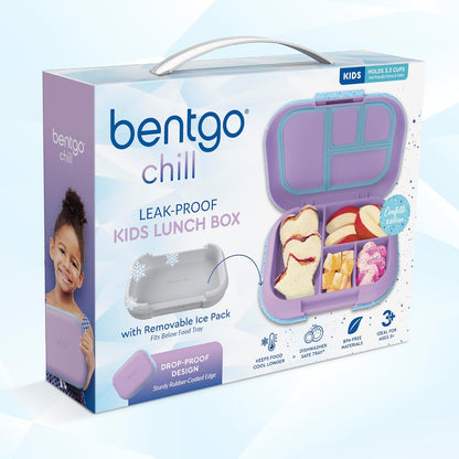 Bentgo Chill Kids Leak-Proof Lunch Box - 4-Compartment Bento Box with Built-In Ice Pack, 3.3 Cup Capacity, PFAS & BPA-Free, Microwave & Dishwasher Safe, Ideal Size for Ages 3 to 7 (Truly Teal)