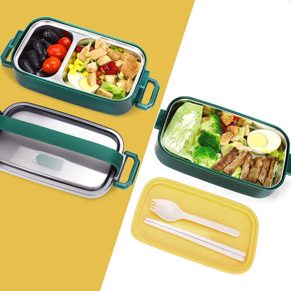 Stainless Steel Bento Box for Adults&Kids,Japanese Leakproof Lunch Box Divided Food Meal Storage Containers Set Stackable 2 Layer for Children School Picnic Beige
