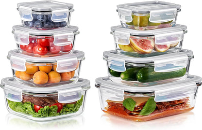 Sorbus 16pc (8 Rectangular 35oz Food Storage Containers and 8 Airtight Lids) – 4.4 Cup Glass Meal Prep Containers, Dishwasher, Freezer, and Oven Safe – Reusable Glass Food Containers for Meal Prep