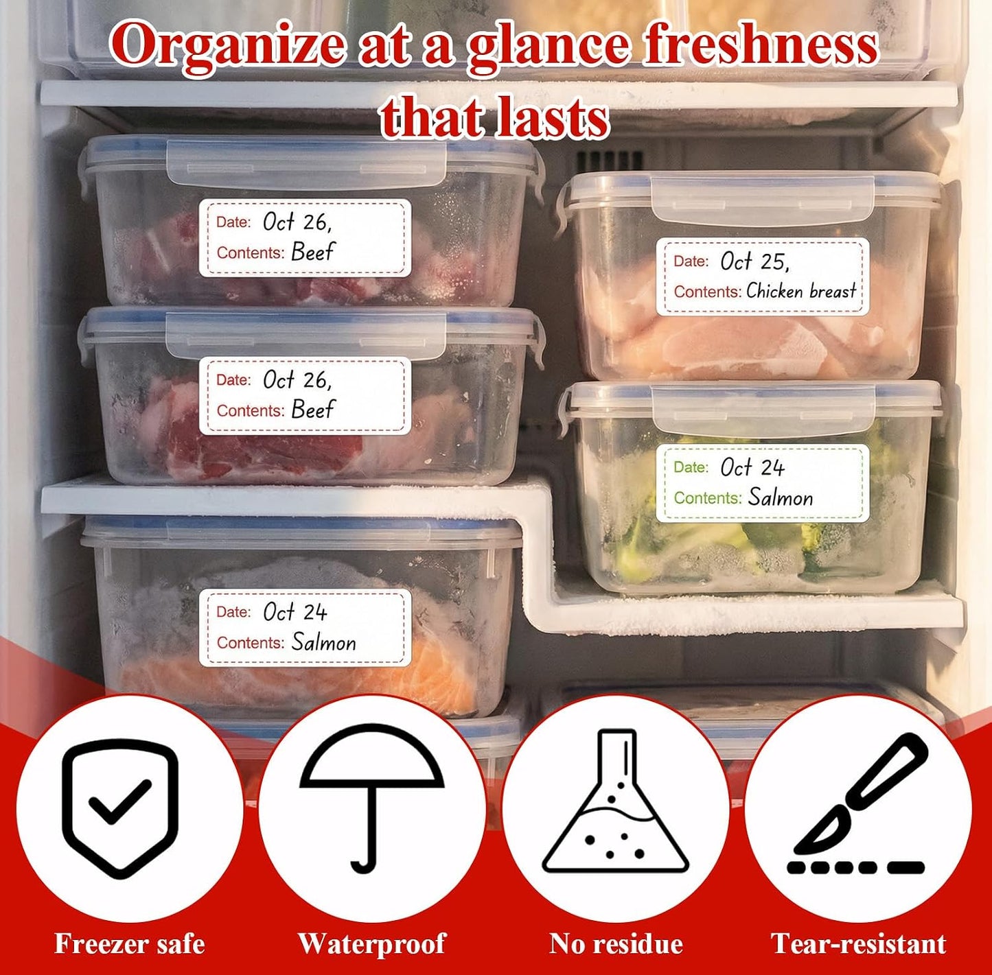 Qianyu 300 Pcs Removable Freezer Labels 1 x 3 Inch Waterproof Food Storage Containers Stickers Refrigerator Paper Date Tape Oil Resistant No-Residue for Kitchen Meal Prep Pantry Organization