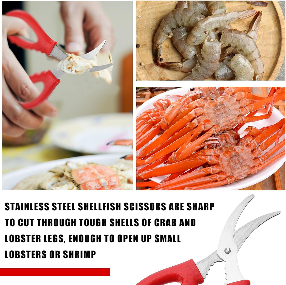 Gisafai Kitchen Seafood Scissors for Crab Bulk,Leg Scissors Multifunctional Stainless Steel Shears Crab Leg Crackers Fish Shrimp Lobster tools for Kitchen Seafood Peeling (Red)