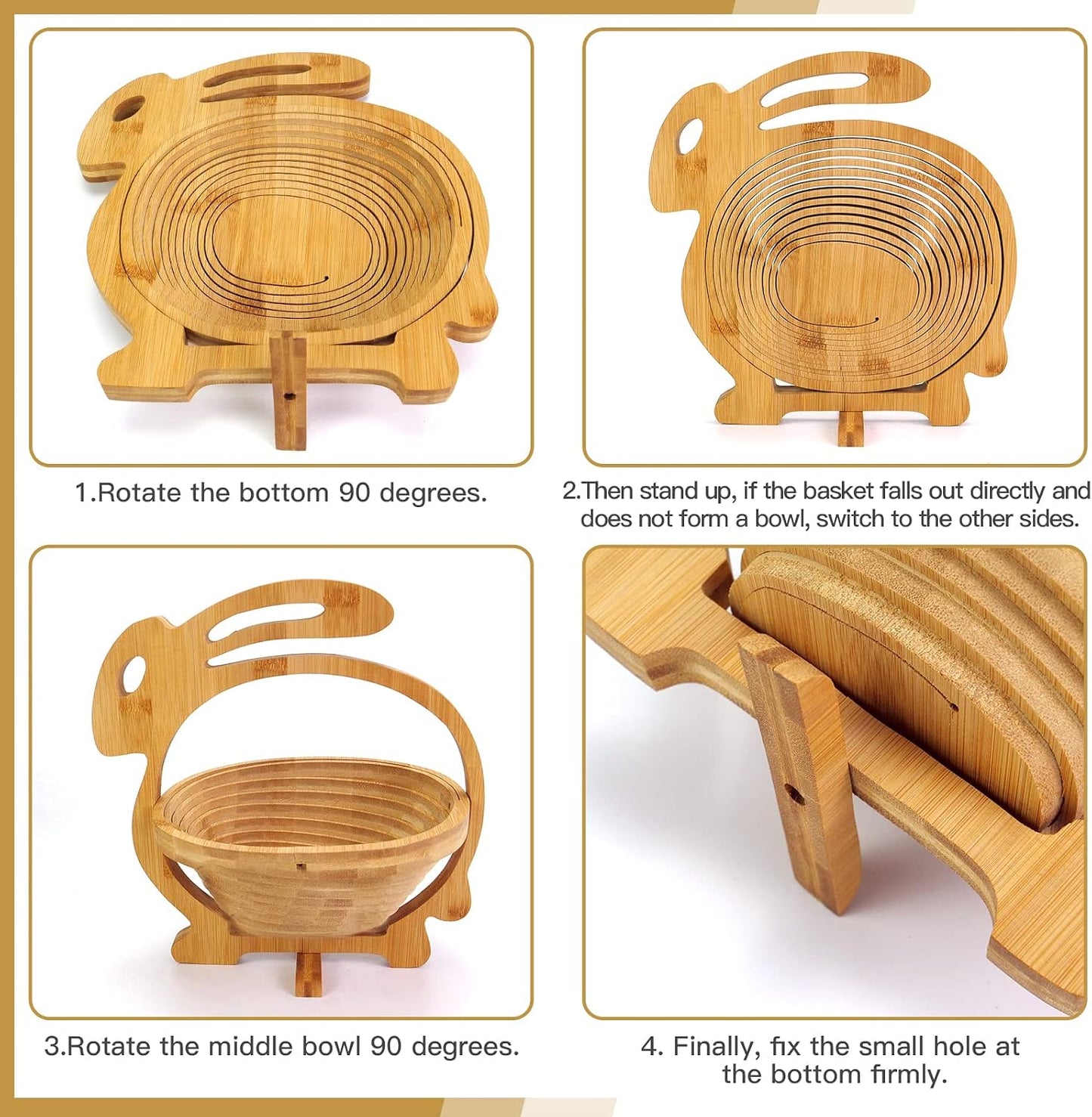 MYOSOTIS Foldable Fruit Basket Collapsible Bamboo Fruit and Veggie Basket Fruit Bowl Holder and Dried Fruit Basket For Holiday Party (Duck)