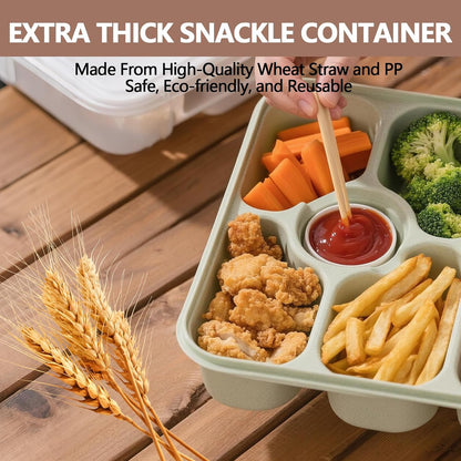 Dishwasher Safe Snackle Box Container, Snack Divided Serving Tray with Lid, Portable Snack Organizer with Date Marker, 2 Dressing Containers, Fork and Spoon, Green