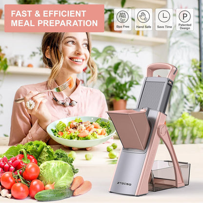 [All in 1] Upgraded Version Safe Mandoline Slicer for Kitchen, Adjustable Thickness. Veggie Slicer, Rapid Prep Mandoline, Detachable Blade, Cleaning Brush/Paring Knife (Black Knight)