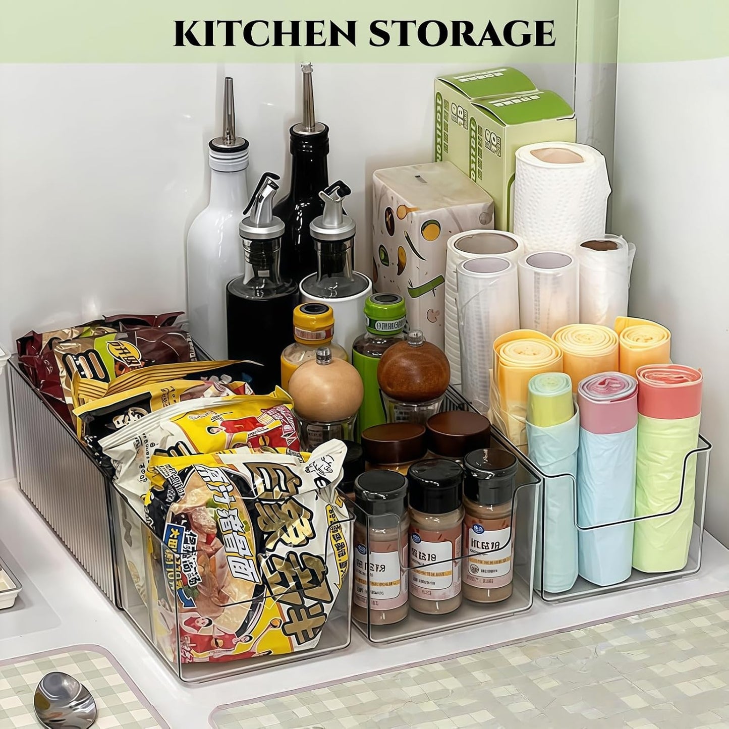 Foldable Storage Bins, Clear Expandable Boxes for Organizing, Adjustable from 9.65-16.93" Drawer Organizers Separators Dividers for Bedroom Kitchen Utensils Tools Closet