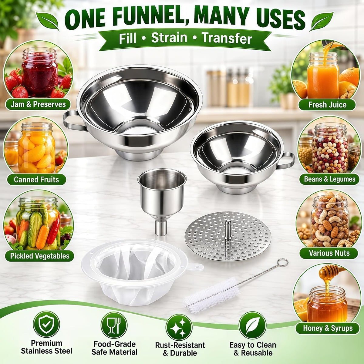 5 Pack Stainless Steel Canning Funnel for Filling Mason Jar