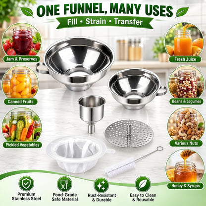 5 Pack Stainless Steel Canning Funnel for Filling Mason Jar