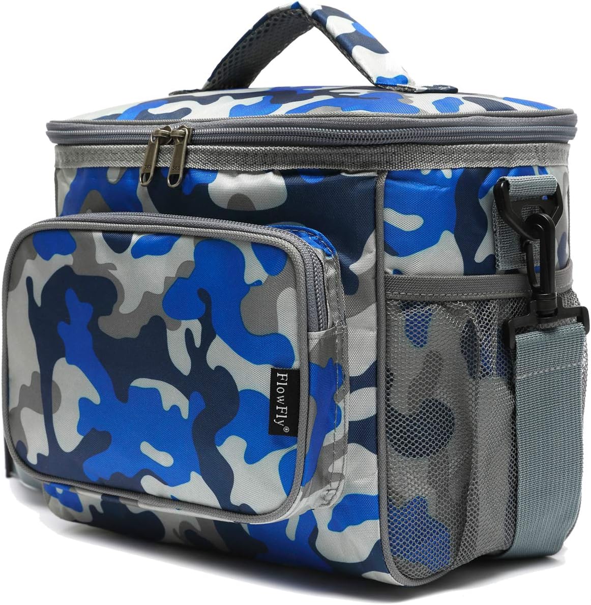 FlowFly Insulated Reusable Lunch Bag Adult Large Lunch Box for Women and Men with Adjustable Shoulder Strap,Front Zipper Pocket and Dual Large Mesh Side Pockets,Cherry - Colors B