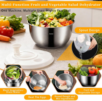 Large Salad Spinner Stainless Steel – 6L Metal Salad Spinner with PP Cover, Perfect for Dehydrating Lettuce, Vegetables, Fruits, Pasta, and Homemade French Fries