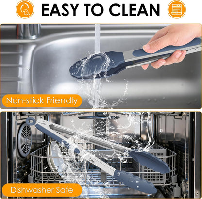 HOTEC Premium Stainless Steel Locking Kitchen Tongs with Silicon Tips, Set of 2-9" and 12"