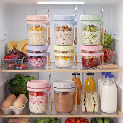 HomArtist 16oz Overnight Oats Containers with Lids and Spoons, 4 Pack Wide Mouth Mason Jars with Airtight Lids, Overnight Oats Jars for Salad, Chia Seed, Cereal, Yogurt