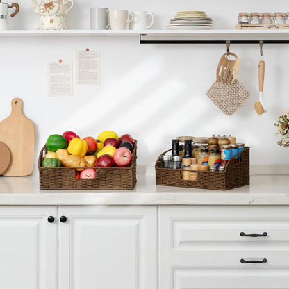 StorageWorks Water Hyacinth Pantry Storage Baskets, Wicker Baskets with Built-in Handles, Handwoven Shelf Baskets for Organizing, Pantry Organizers and Storage, 3 Pack