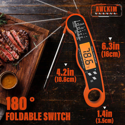 AWLKIM Meat Thermometer Digital, Instant Read Food Thermometer, Red