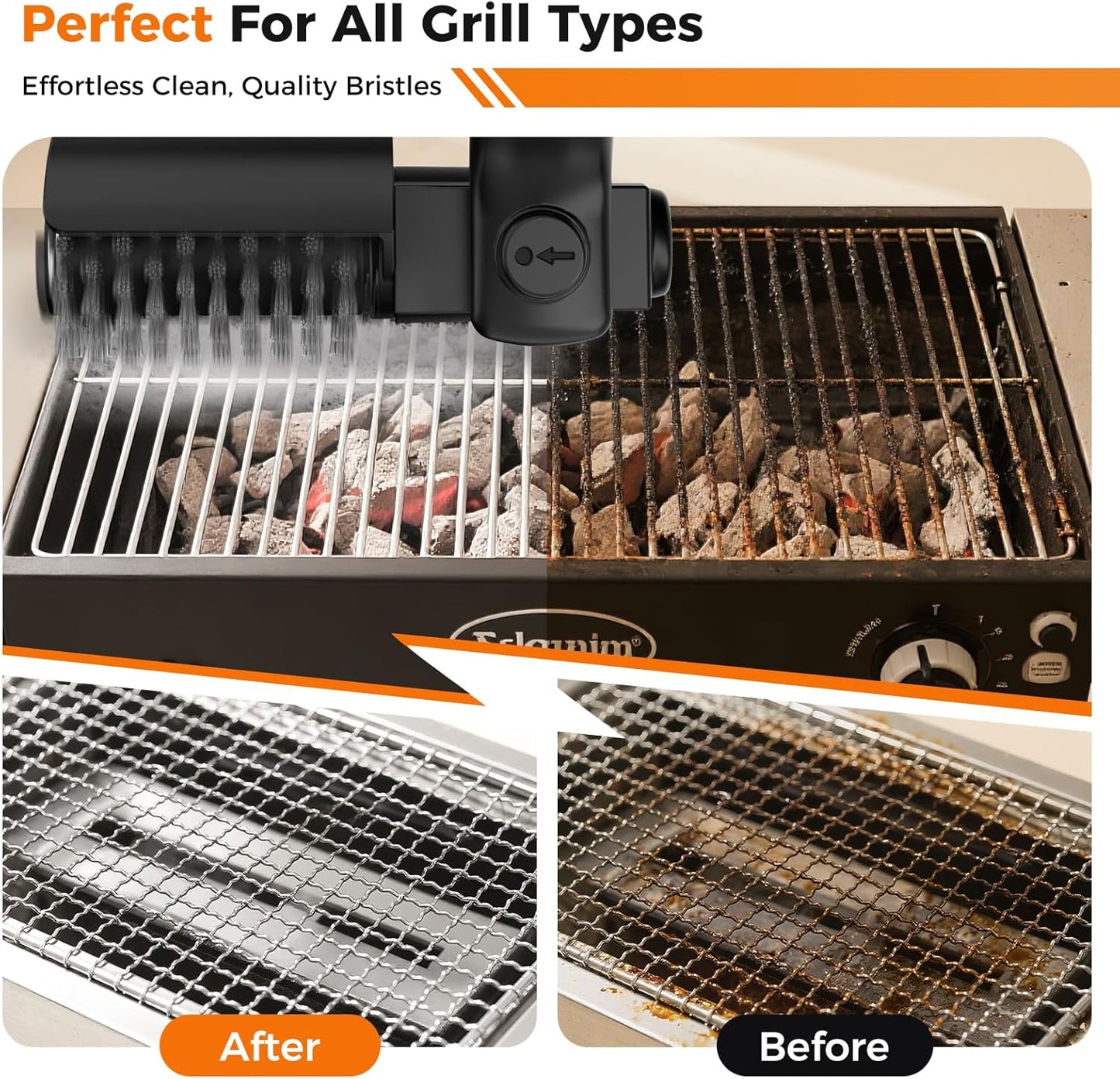 YKYI Electric Grill Brush - Cordless Rechargeable BBQ Cleaner with 180° Adjustable Head, 2600mah High-Torque Power Rotary BBQ Scrubber for Outdoor Stainless Steel Cast Iron Grates (Black)