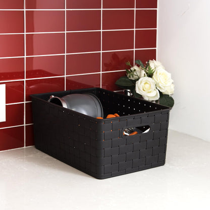 BINO | Plastic Storage Baskets Large - Black | THE STABLE COLLECTION | Multi-Use Storage | Rectangular Cabinet Organizer | Baskets For Organizing with Handles | Home Office Organization and Storage