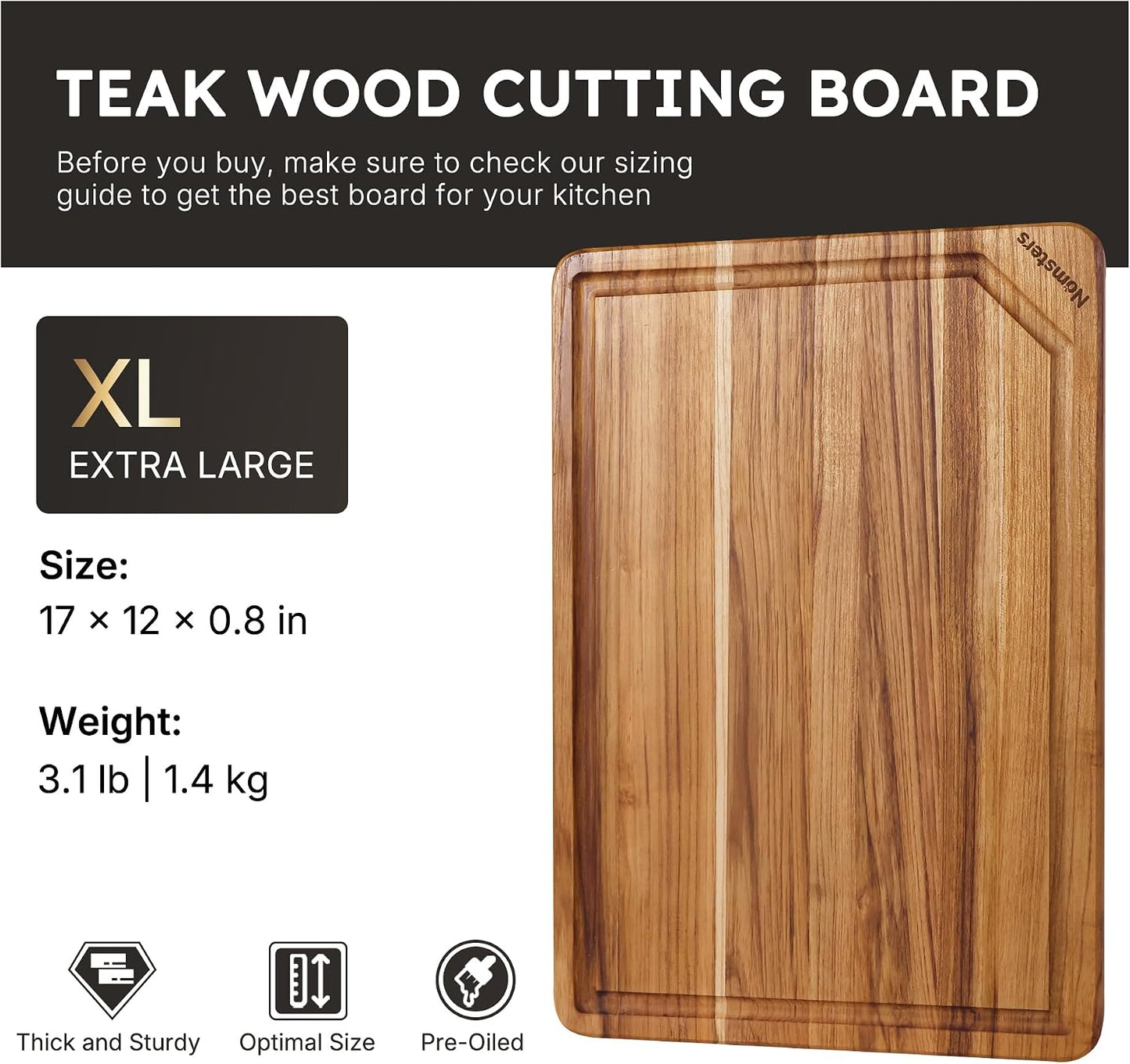 3 Pack Teak Wood Cutting Board Set with Holder Non Slip Over Sink Wooden Chopping Board for Fresh Meat Vegetable Thick Haus Perfect for Charcuterie Juice Groove Kitchen Accessories - FSC Certified