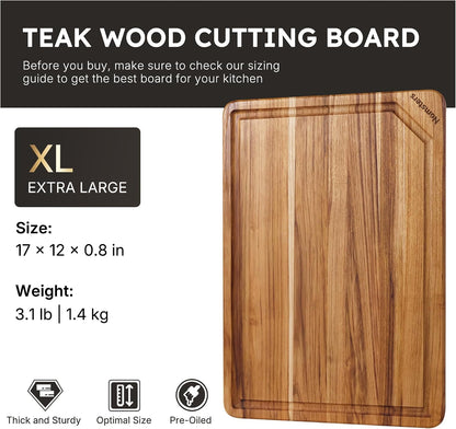 3 Pack Teak Wood Cutting Board Set with Holder Non Slip Over Sink Wooden Chopping Board for Fresh Meat Vegetable Thick Haus Perfect for Charcuterie Juice Groove Kitchen Accessories - FSC Certified