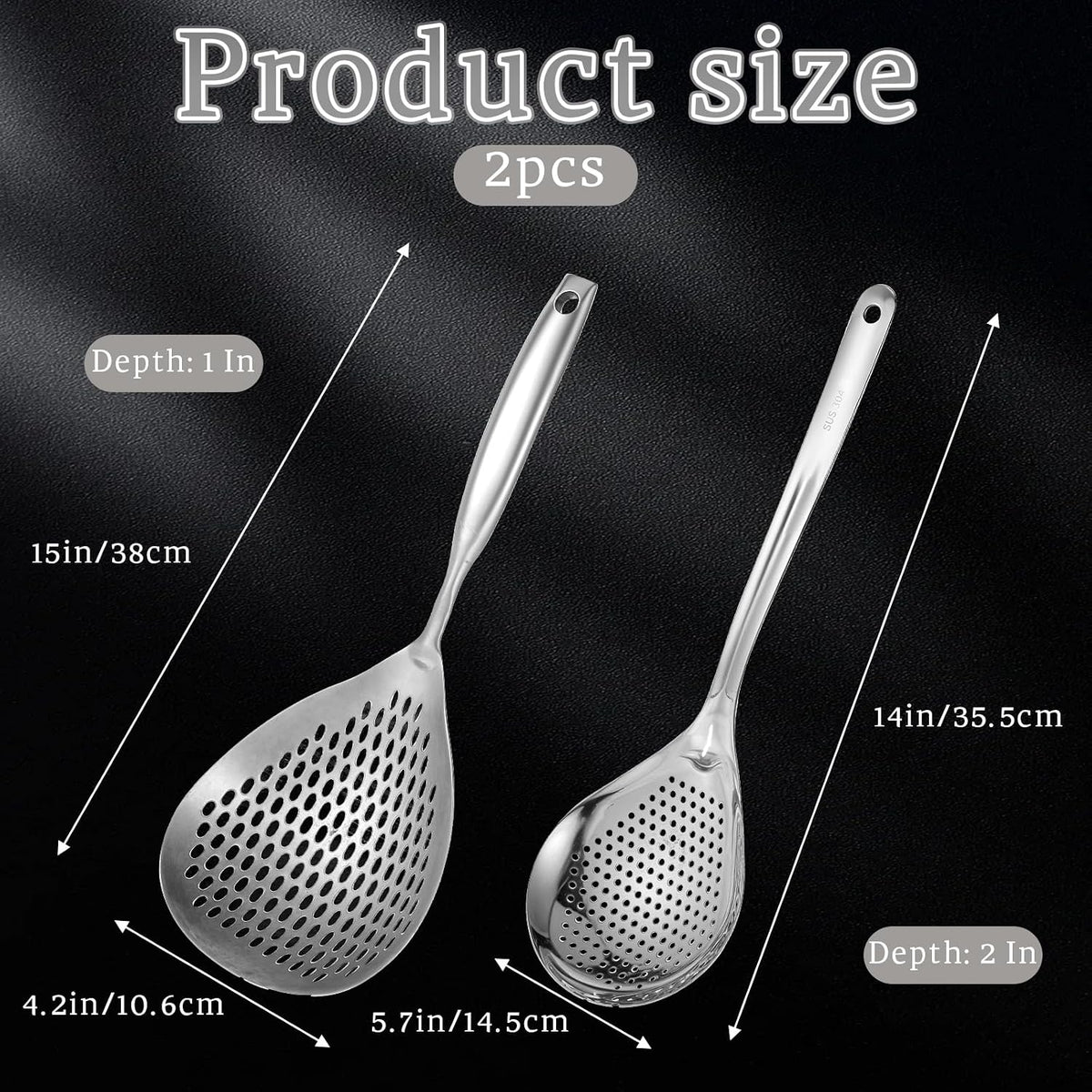 Skimmer Slotted Spoon, Large Size Spaghetti Spoon (2 Pcs)
