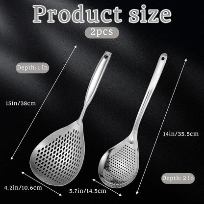 Skimmer Slotted Spoon, Large Size Spaghetti Spoon (2 Pcs)