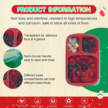 Honeydak 5 Pack Snack Containers 3 Compartment Bento Snack Boxes Divided Meal Prep Containers with Lids Reusable Adults Lunch Food Storage Box for School Work Travel(Elderberry)