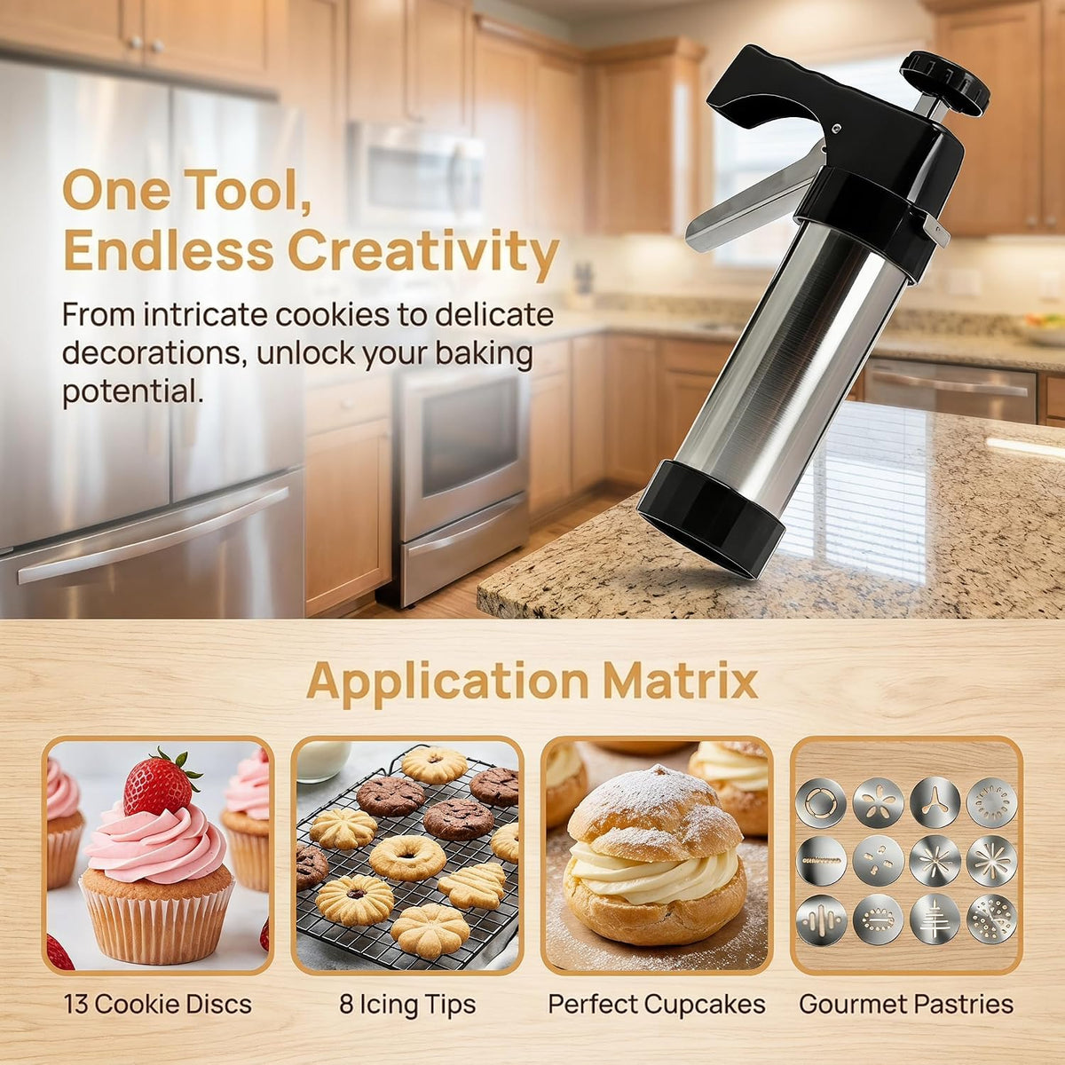 21-Piece Cookie Press Set, Stainless Steel for Various Cookies Maker black