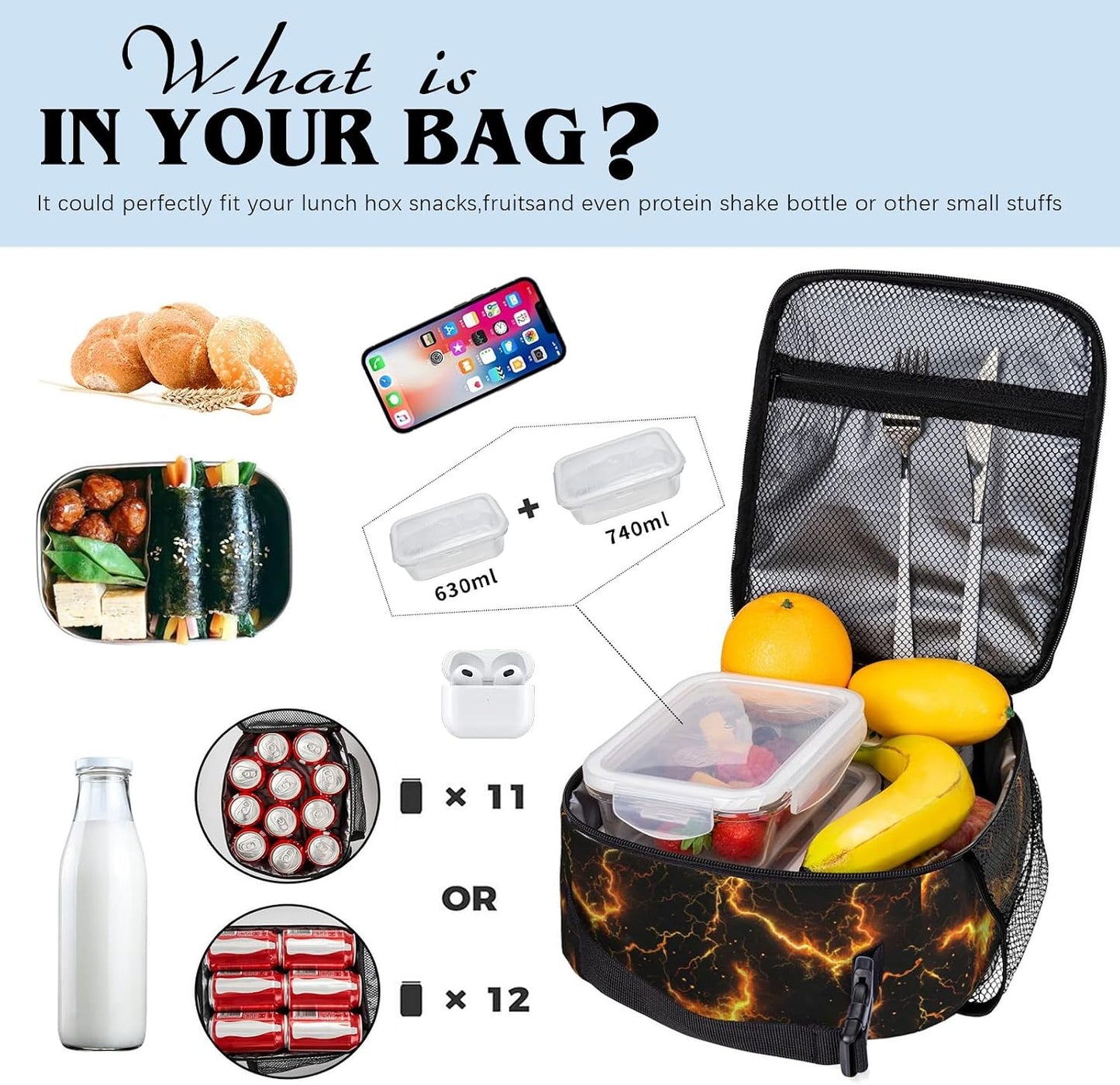Boys Lunch Box for School Insulated Football Lunch Bag for Kid Boys Girls Teen Bento Boxes to School Office Picnic Travel Hiking Lunchbag Waterproof Leakproof with Adjustable Shoulder Strap