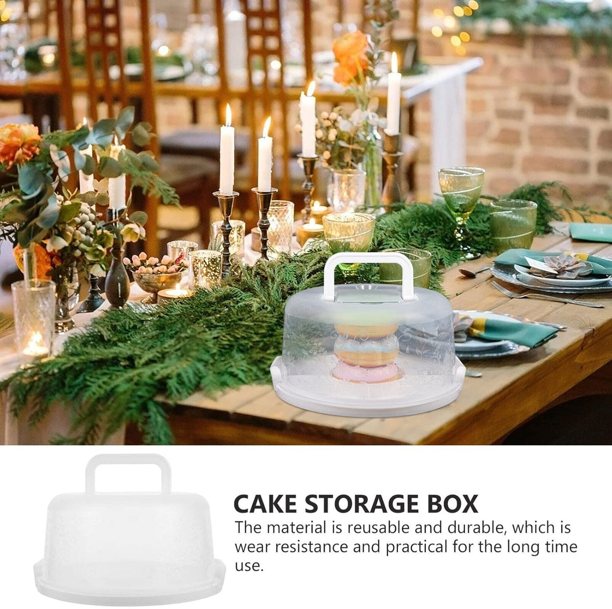 Hemoton Reusable Plastic Cake Box with Lid and Handle 9.84X8.26X5.11 Inch Portable Cake Carrier for Storage and Bread Transport