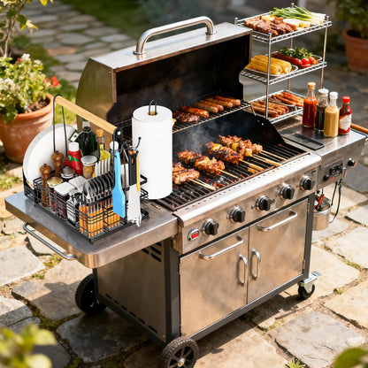 JBBTOOL Grill Caddy, BBQ Caddy for Outdoor Grill with Paper Towel Holder, Picnic Condiment Utensil Storage, Camping Essentials, RV, Tailgating Essentials, Grilling Accessories, Gifts for Men
