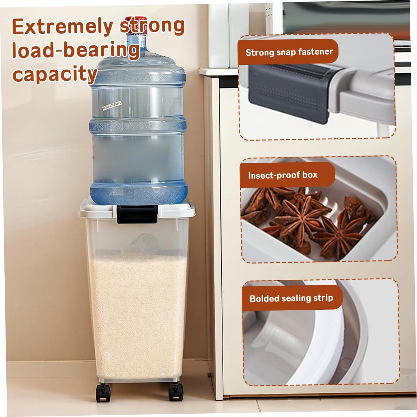 Pet Food Storage, Airtight Seal Large Pet Food Storage Container with Lockable Wheels, Transparent Bin - Gray (35lbs Rice/25lbs Flour) + Measuring Cup
