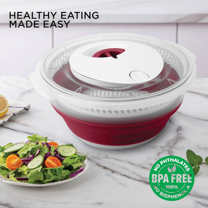COOK WITH COLOR Collapsible Salad Spinner - 4 QT Space Saving Lettuce Dryer with Folding Collapsible Colander Great for Washing and Drying Fruit and Vegetables (Grey)