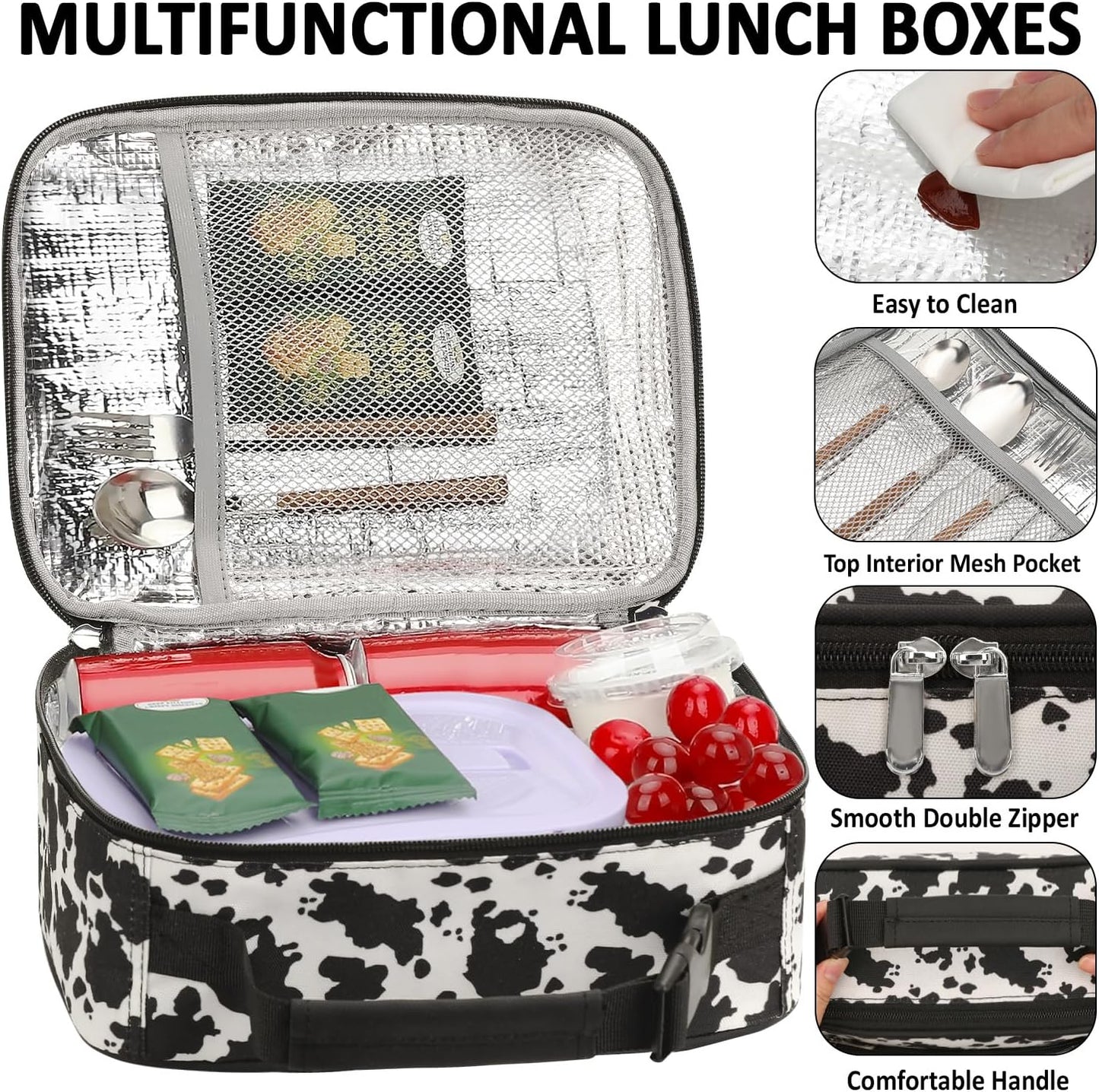 Lunch Box Kids Insulated Lunch Bag for Boys Girls Cute Reusable Lunch Tote Bag Waterproof Portable Thermal Lunch Box Kids for School Picnic Travel Black