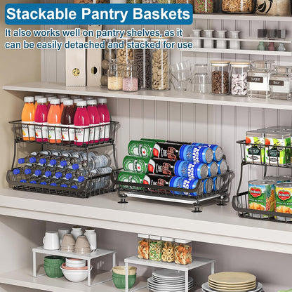 OKZEST 3-Tier Rolling Pantry Floor Organizer and Storage Cart with Wheels, Stackable Wire Pantry Baskets for Pantry Shelves, Kitchen Storage Rack and Fruit Basket Stand for Fruit Snack Onion Potato