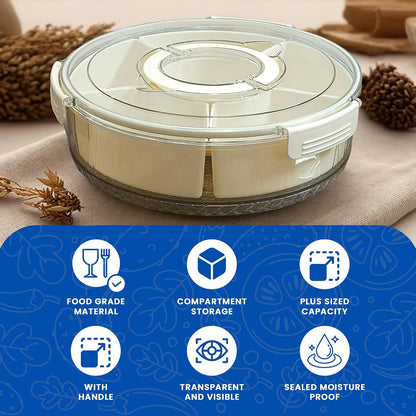 Rotating Snack Tray with Lid for Kids, Divided Serving Tray with Handle, Veggie Tray for Fridge, Rotating Fruit and Vegetable Trays for Parties (Small 10")