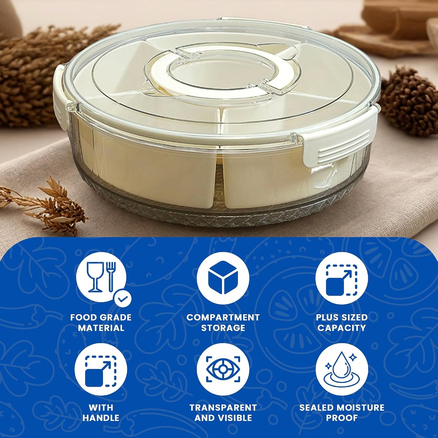 12" Snack Containers with Lids - Reusable Veggie & Fruit Tray for Fridge, Party Serving Dishes, Snack Box Container for Kids Toddlers Adults, Leak-Proof Food Storage