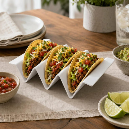 TP Taco Holder Stands, Set of 2 Melamine Large Taco Serving Rack Tray with Handle, Holds 3 Tacos, Dishwasher Safe, Ideal for Taco Night, Party, Home, Fiesta, Talavera Tile