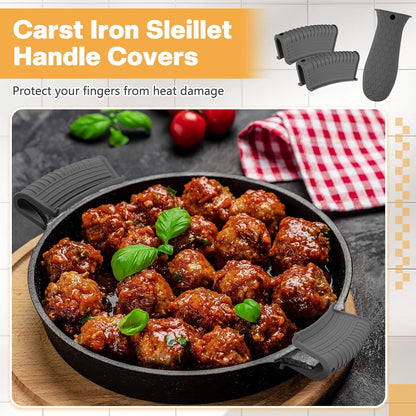 Patelai 8Pcs Silicone Cast Iron Handle Cover,Black
