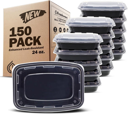 Freshware Meal Prep Containers [50 Pack] 1 Compartment with Lids, Food Storage Containers, Bento Box, BPA Free, Stackable, Microwave/Dishwasher/Freezer Safe (28 oz)