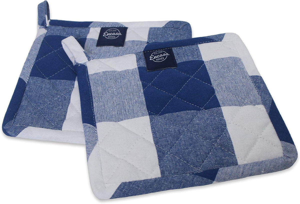 Encasa XO Pot Holders, Quilted Kitchen Hot Pads 8"x8" Black