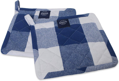 Encasa XO Pot Holders, Quilted Kitchen Hot Pads 8"x8" Black