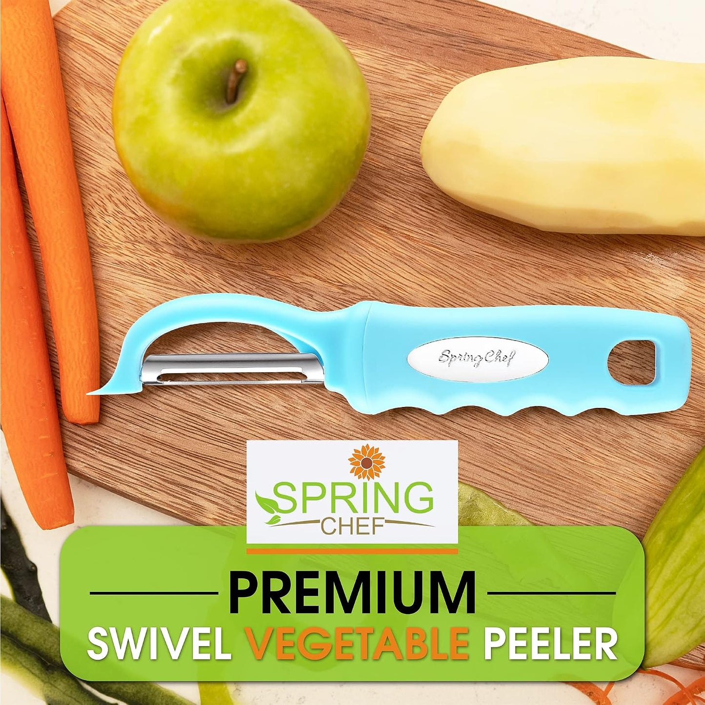 Spring Chef Premium Swivel Vegetable Peeler, Soft Grip Handle and Ultra Sharp Stainless Steel Blades - Perfect Kitchen Peeler For Veggie, Fruit, Potato, Carrot, Apple - Mango