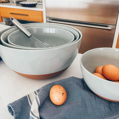 Mora Ceramic Large Mixing Bowls - Set of 2 Nesting Bowls for Cooking, Serving, Popcorn, Salad etc - Microwavable Kitchen Stoneware, Oven, Microwave and Dishwasher Safe - Extra Big 2.5 & 1.6 Qt - White
