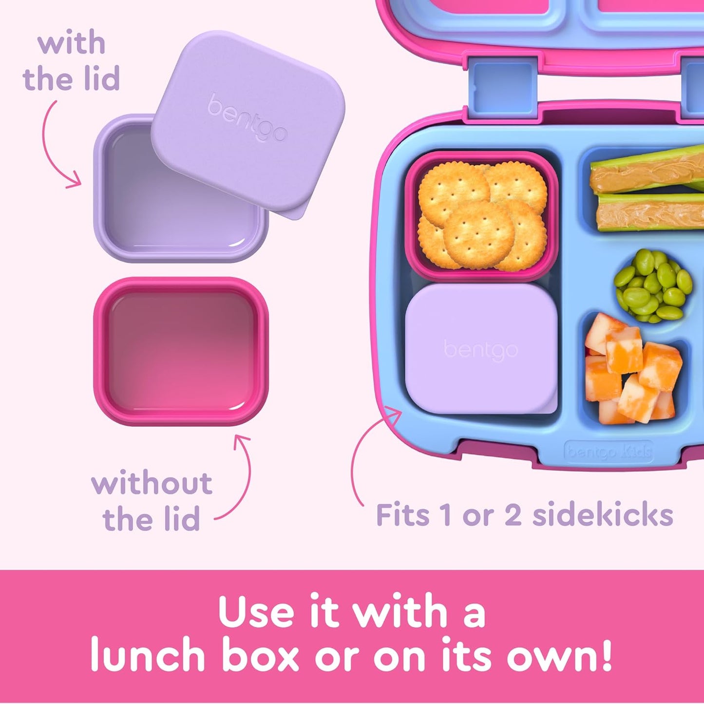 Bentgo Sidekicks 2-Pack Silicone Container Set - Dipping Sauce Cups for Condiments & Small Snacks, Reusable, Durable, & Leak-Proof Liquid Storage, Salad Dressing Container - 2.6 oz (Lavender & Pink)