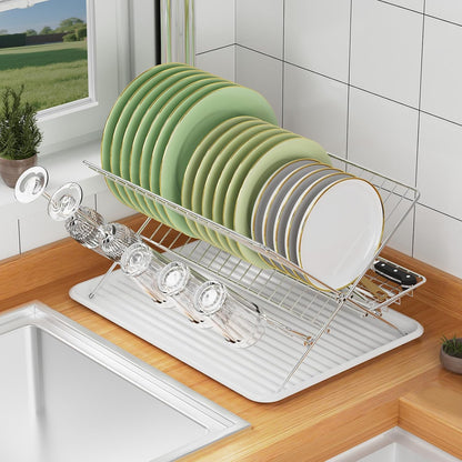 Expandable Over The Sink Dish Drainer Drying Rack, Stainless Steel Metal, Small Adjustable Dish Drainer Drying Rack for Kitchen Counter, Space Saving for Compact Kitchen