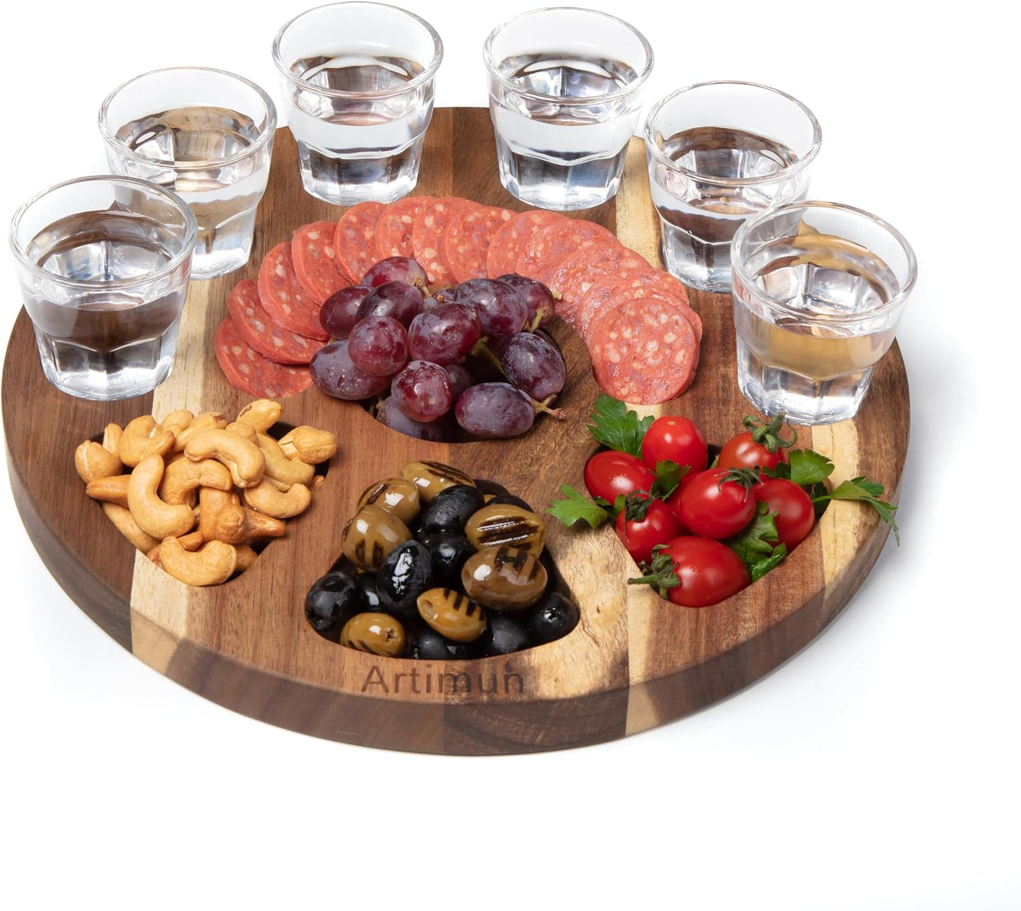 Tequila Shot Glasses Wooden Tray for Gift and Decorations, Elegant Serving Tray for Parties and Celebrations, Shot Glasses Set, Charcuterie Boards, with Six Drinking Glasses, Bar Accessories