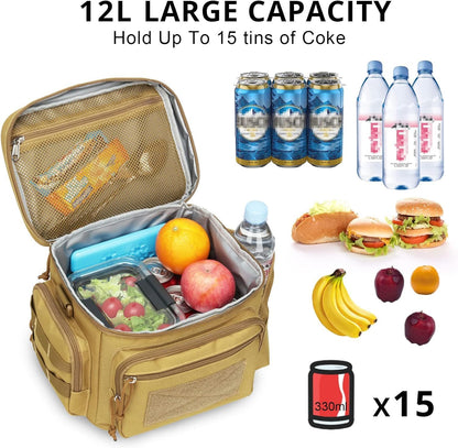 Lunch Box for Men, Tactical Lunch Bag MOLLE Webbing Leakproof Insulated Lunch Cooler Women Adult Meal with Adjustable Shoulder Strap Lunch Pail (Blue)