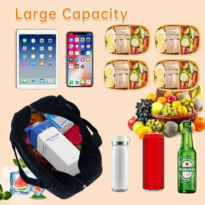 Lunch Bag for Women Men Girl,Large Cute Corduroy Lunch Tote Bags - Reusable Insulated Lunch Box for women with Handle, Leakproof WaterProof Design for Office, School, Work,Picnic.