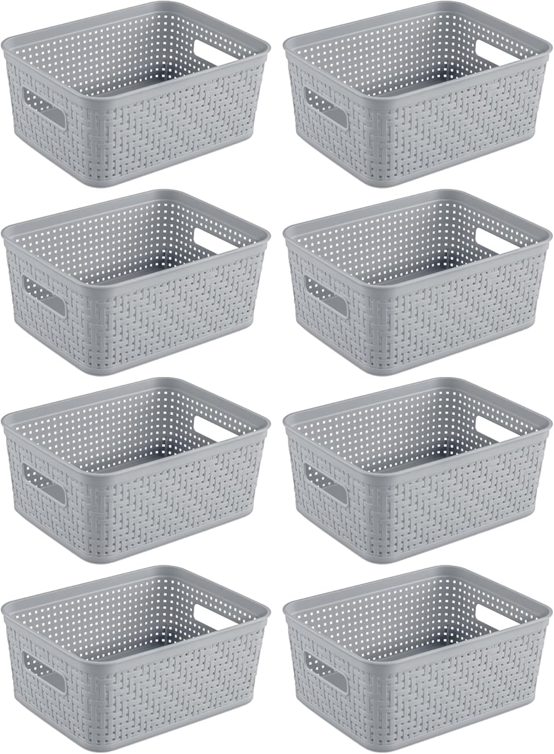 Sterilite 6-Pack Tall Basket, Woven Plastic Storage Baskets for Organization, Cement - Organizing Bin Containers with Handles for Bedroom, Bathroom, Dorm, and Closet