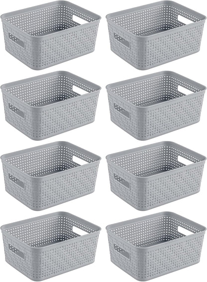 Sterilite 6-Pack Tall Basket, Woven Plastic Storage Baskets for Organization, Cement - Organizing Bin Containers with Handles for Bedroom, Bathroom, Dorm, and Closet