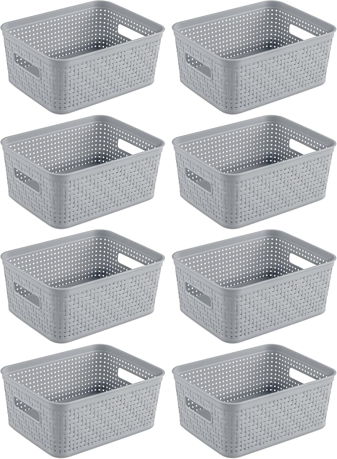 Sterilite 6-Pack Tall Basket, Woven Plastic Storage Baskets for Organization, Cement - Organizing Bin Containers with Handles for Bedroom, Bathroom, Dorm, and Closet